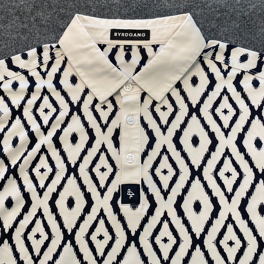 Byrd Gang Ikat Print Stretch Golf Performance Polo Shirt Mens Medium Geometric